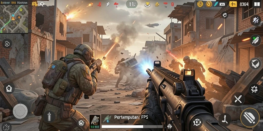 Tampilan gameplay seru di 8364 menunjukkan aksi tembak-menembak yang mendebarkan.