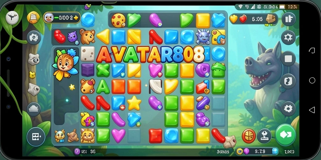 Tampilan gameplay dari AVATAR808 yang penuh warna dan menantang.