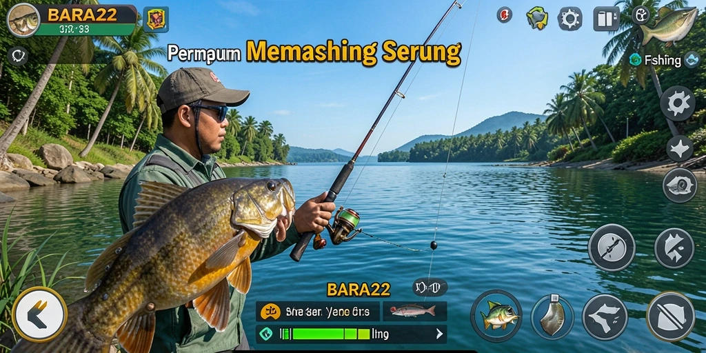 Tampilan gameplay seru dalam BARA22 saat menangkap ikan.