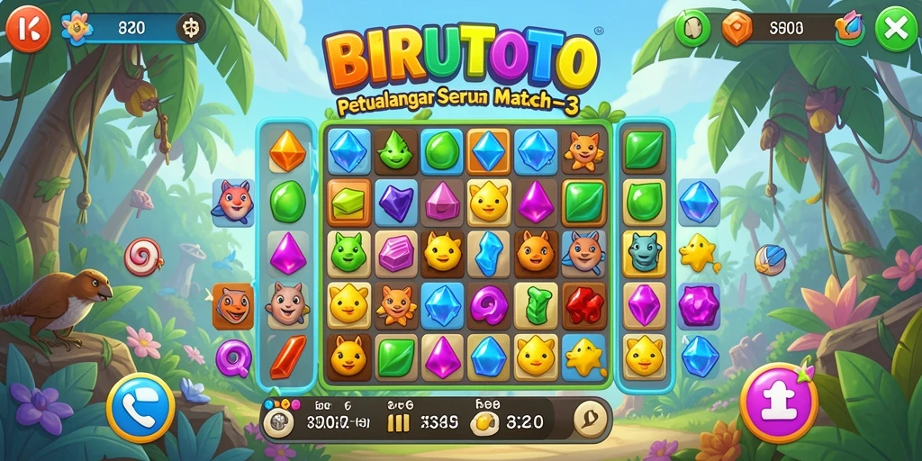 Screenshot gameplay BIRUTOTO yang menunjukkan aksi seru mencocokkan item.