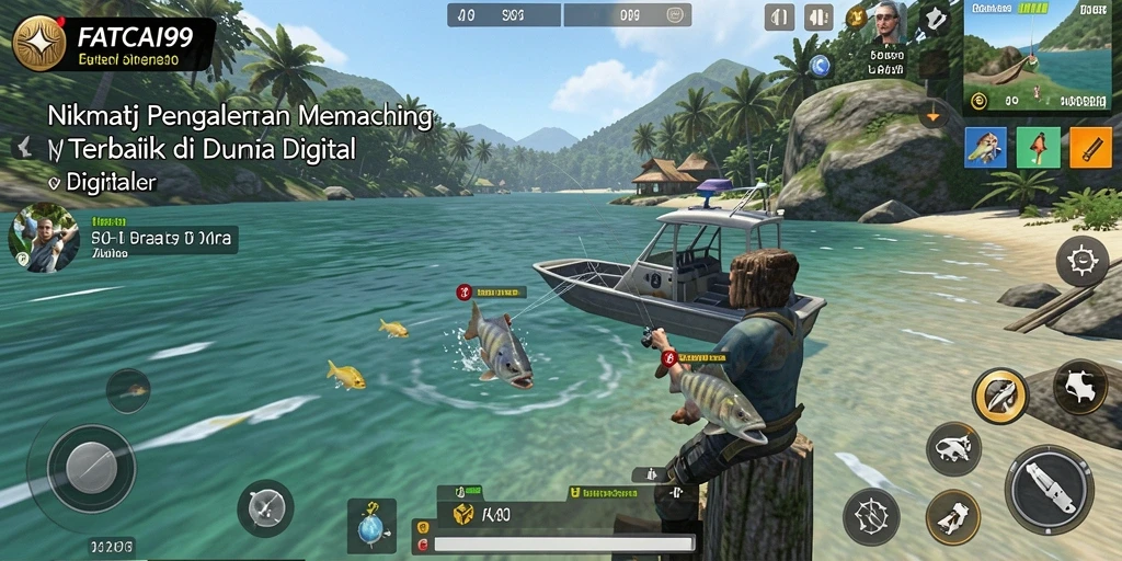 Screenshot gameplay <strong>FATCAI99</strong> menampilkan aksi memancing yang seru dan menantang.