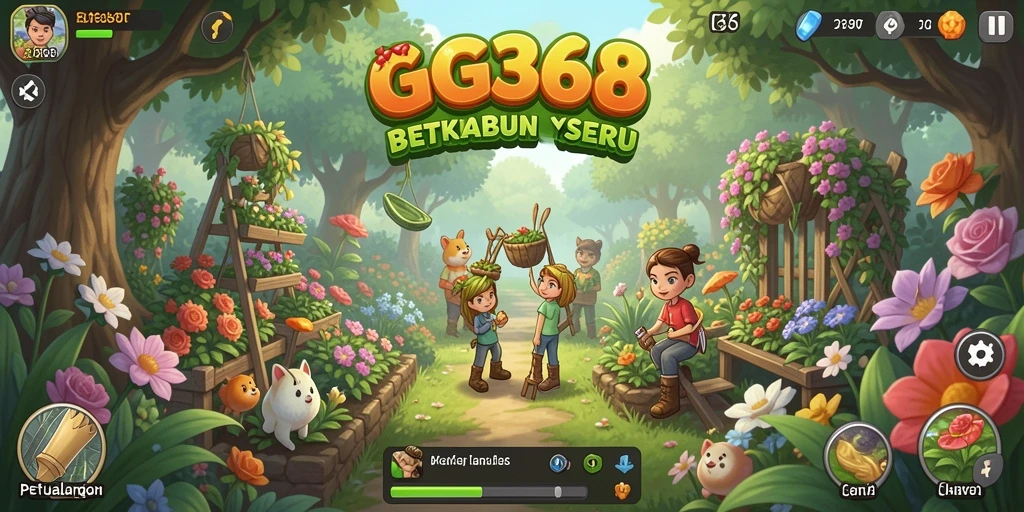 Tampilan gameplay GG368 dengan ladang yang indah dan tanaman yang subur.