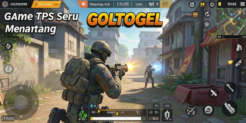 Screenshot utama GOLTOGEL menampilkan aksi tembak-menembak yang mendebarkan.