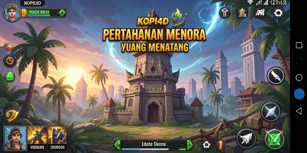 Tangkapan layar gameplay KOPI4D menampilkan aksi seru Tower Defense.
