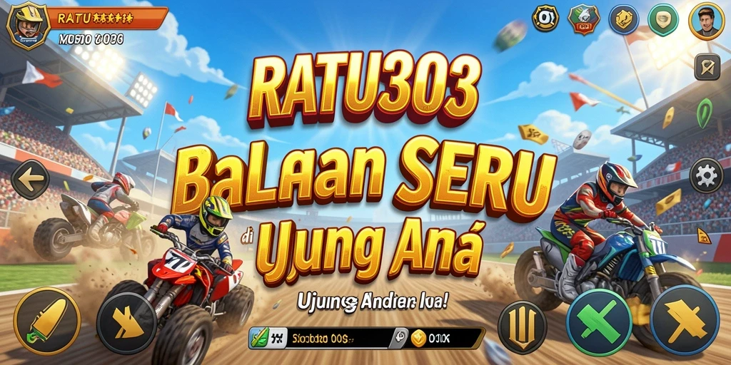 Screenshot gameplay RATU303 menunjukkan aksi balap yang mendebarkan dan mobil yang cepat.