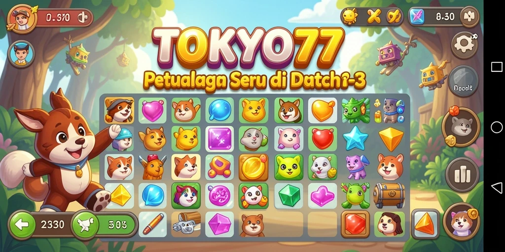 Tampilan gameplay menarik di TOKYO77 dengan level Match-3 yang seru.