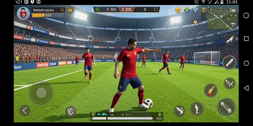 Tampilan gameplay yang mendebarkan dalam V21 dengan berbagai mode olahraga.
