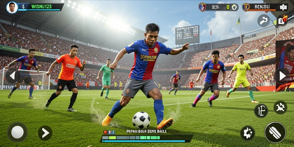 Screenshot menarik yang menampilkan aksi intens dalam permainan sepak bola.